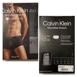 Calvin Klein Men 3 Microfiber Low Rise Trunks XL  Black Grey Classic Fit New